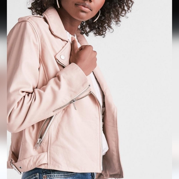 🩷EUC Lucky Brand Core Genuine Leather Moto Full Zip Jacket, Blush Pink, Small - Picture 3 of 16